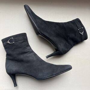 Ralph Lauren Black Suede Leather Ankle Boots Side Zip & Buckle Women’s Size 9 B